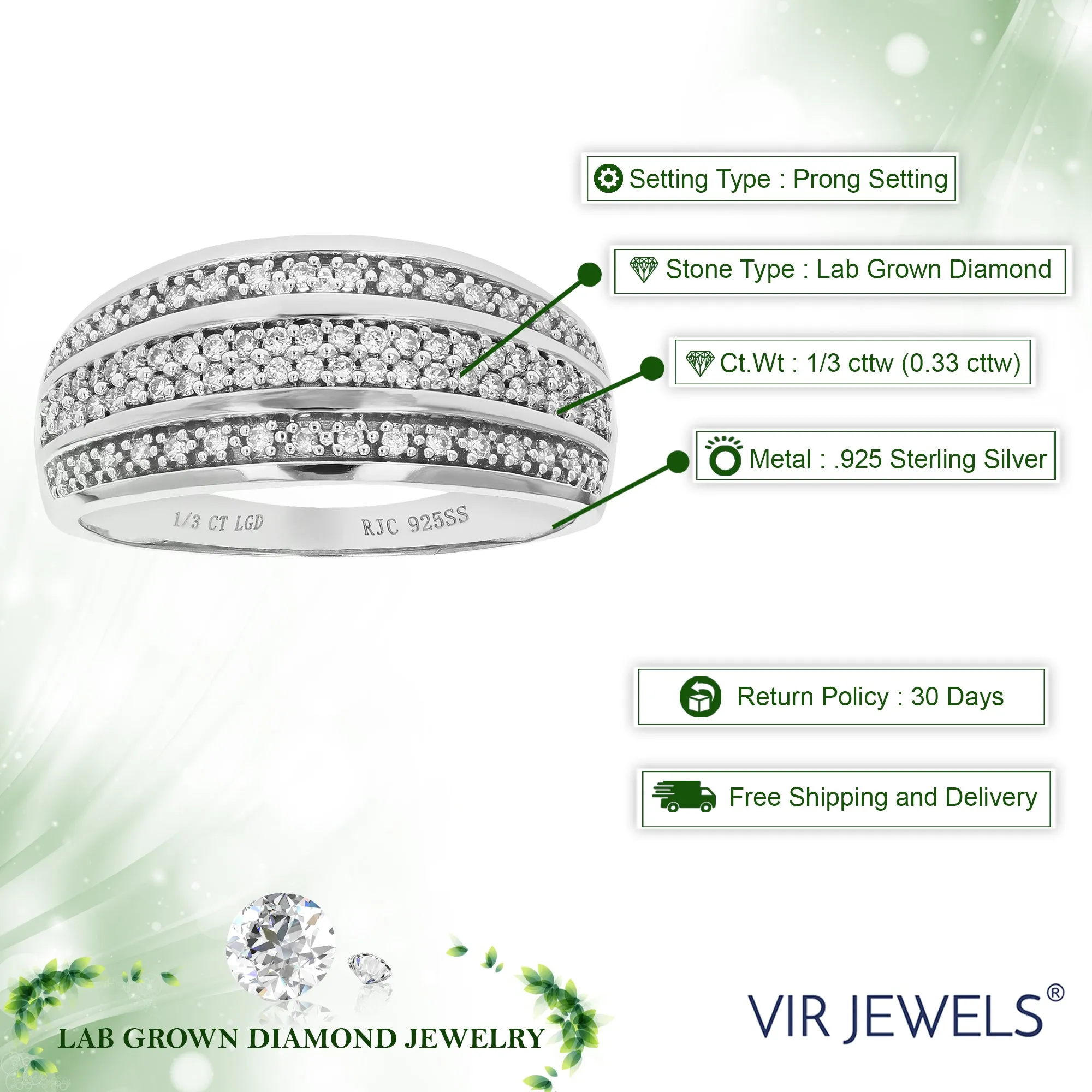 1/3 cttw Round Cut Lab Grown Diamond Wedding Band 78 Stones .925 Sterling Silver Prong Set