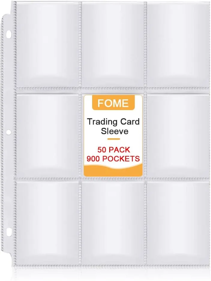 1800 Pockets Baseball Card Sleeves, FOME Double Side 9-Pocket Trading Card Sleeve Page Protector 3 Holes Game Card Sleeves Fit 3 Ring Binder for Trading Baseball Game Business Cards 100 Pages