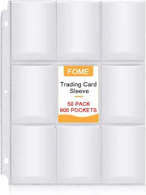1800 Pockets Baseball Card Sleeves, FOME Double Side 9-Pocket Trading Card Sleeve Page Protector 3 Holes Game Card Sleeves Fit 3 Ring Binder for Trading Baseball Game Business Cards 100 Pages