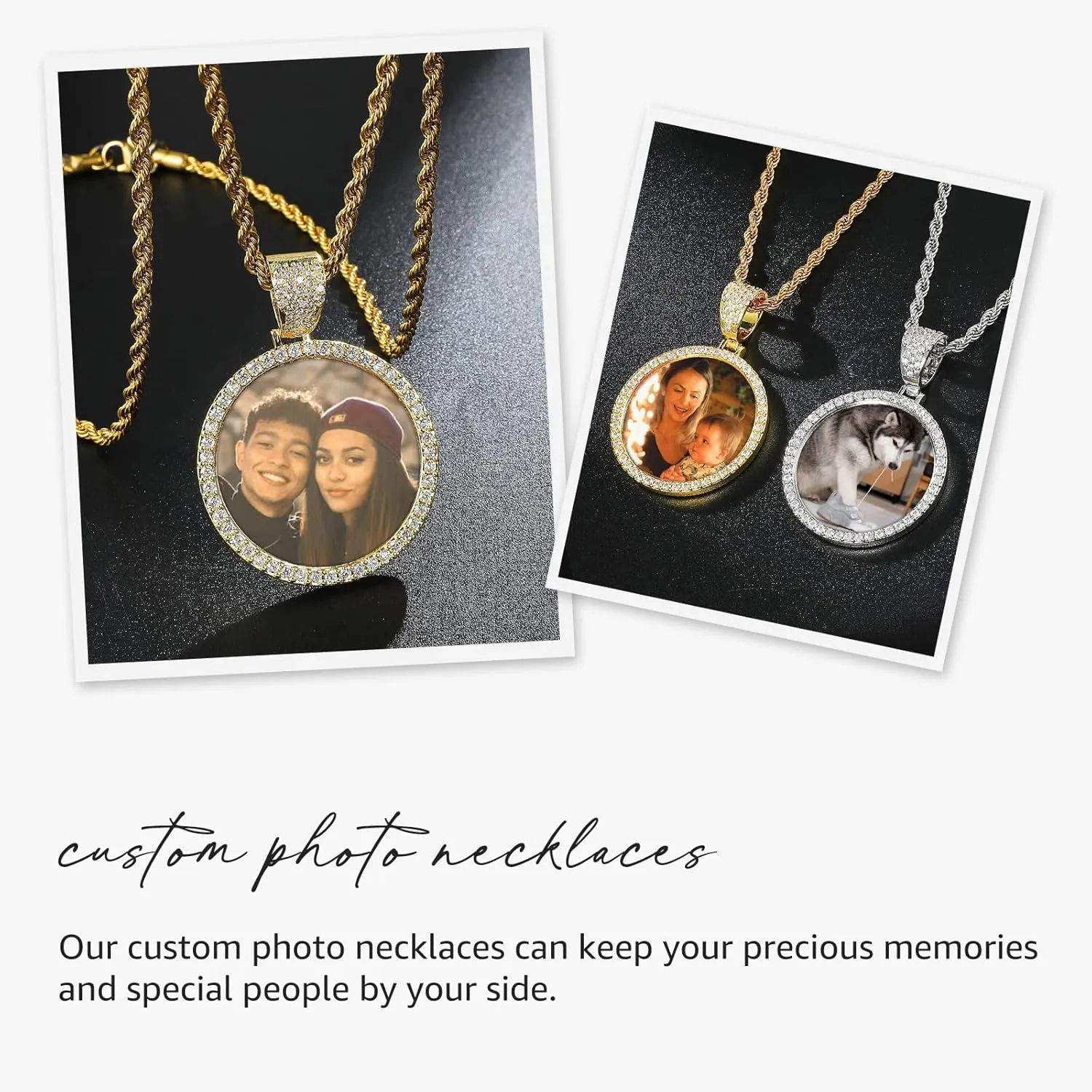 3UMeter Custom Necklace Picture Necklace Memory Pendant with Chain Personalized Photo Pendant Gifts for Him Gifts for Her 18k Gold Hip Hop Jewelry
