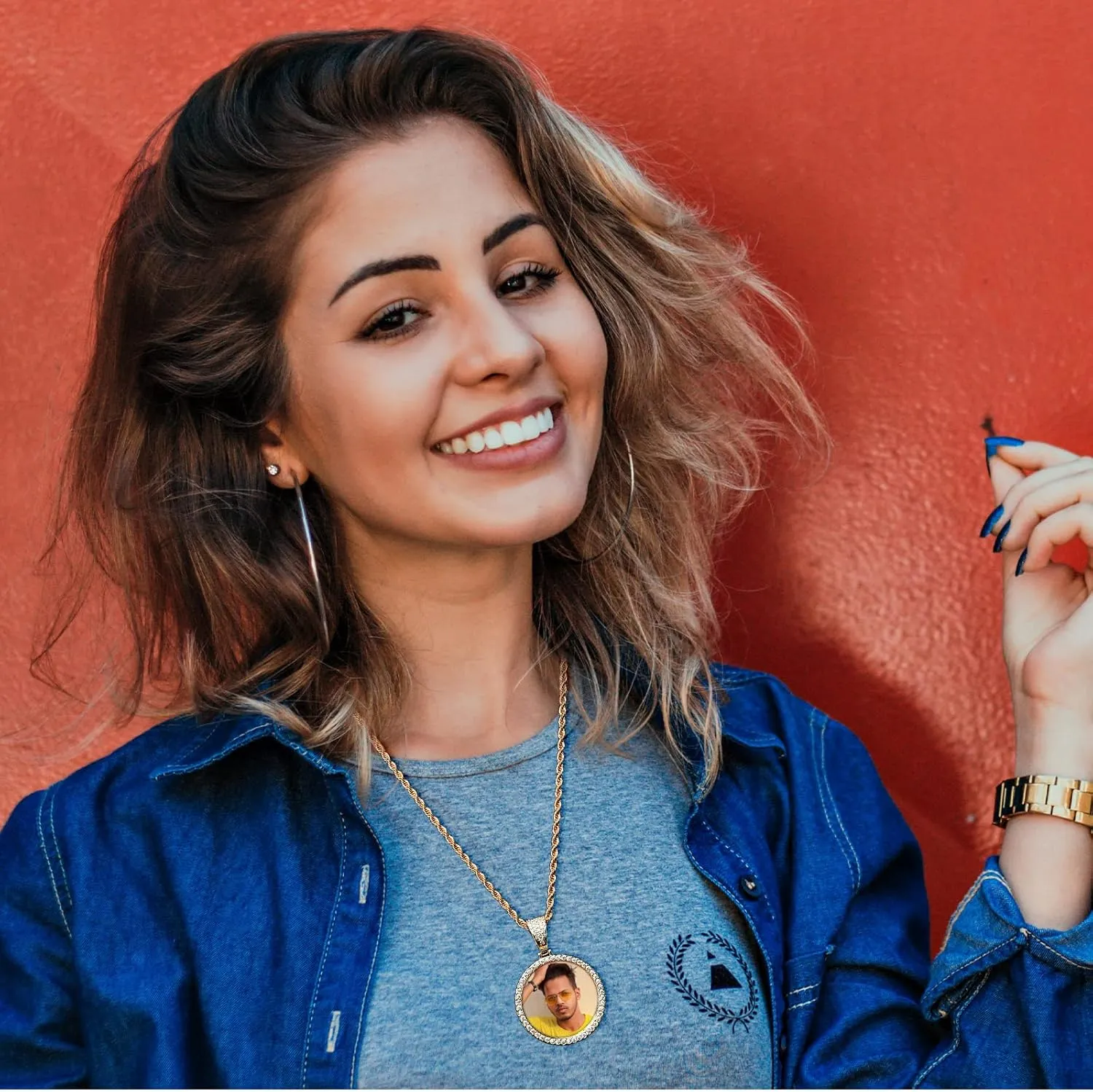 3UMeter Custom Necklace Picture Necklace Memory Pendant with Chain Personalized Photo Pendant Gifts for Him Gifts for Her 18k Gold Hip Hop Jewelry