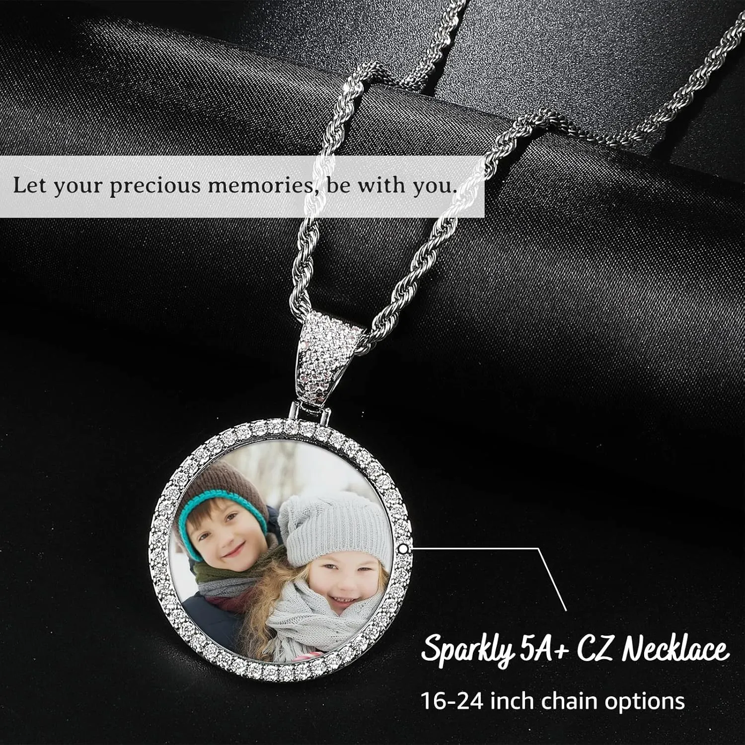 3UMeter Custom Necklace Picture Necklace Memory Pendant with Chain Personalized Photo Pendant Gifts for Him Gifts for Her 18k Gold Hip Hop Jewelry