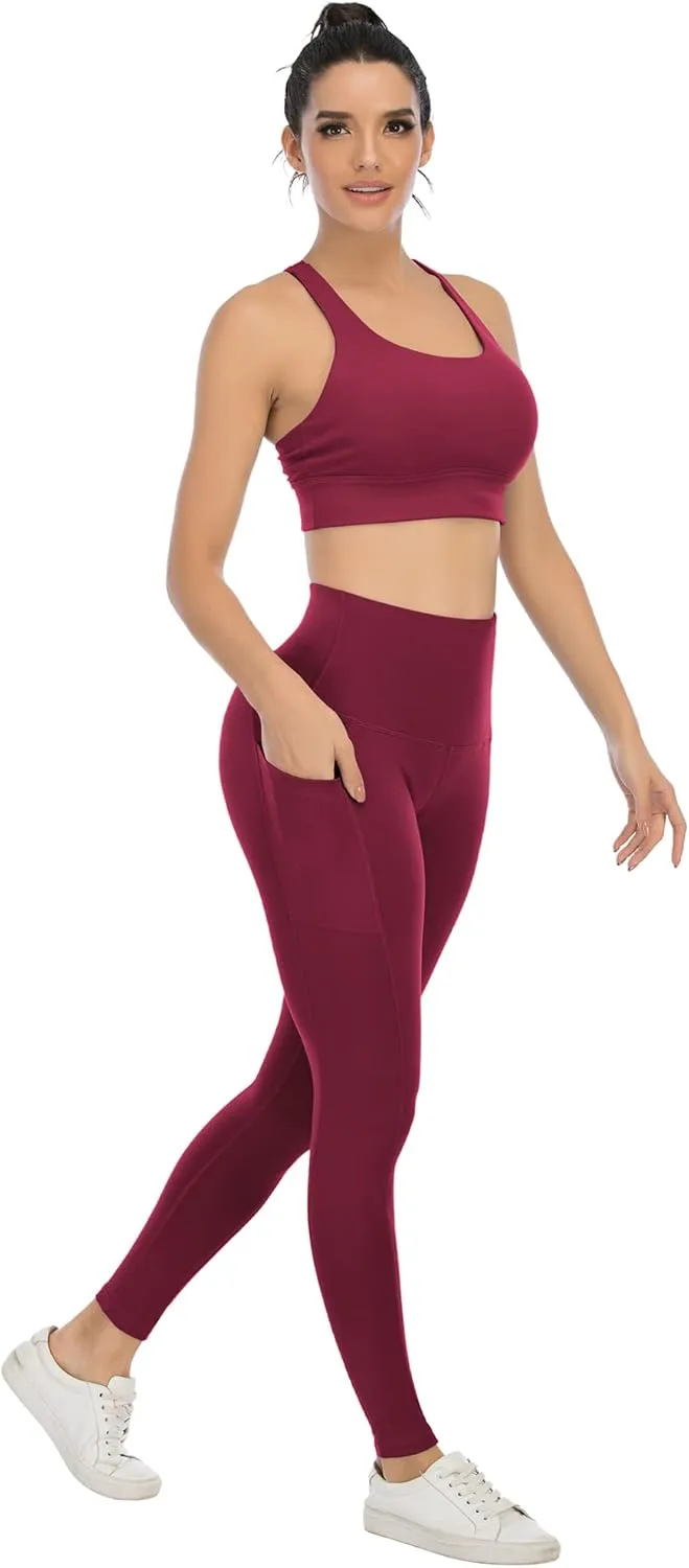 4 Pack Leggings with Pockets for Women,High Waist Tummy Control Workout Yoga Pants