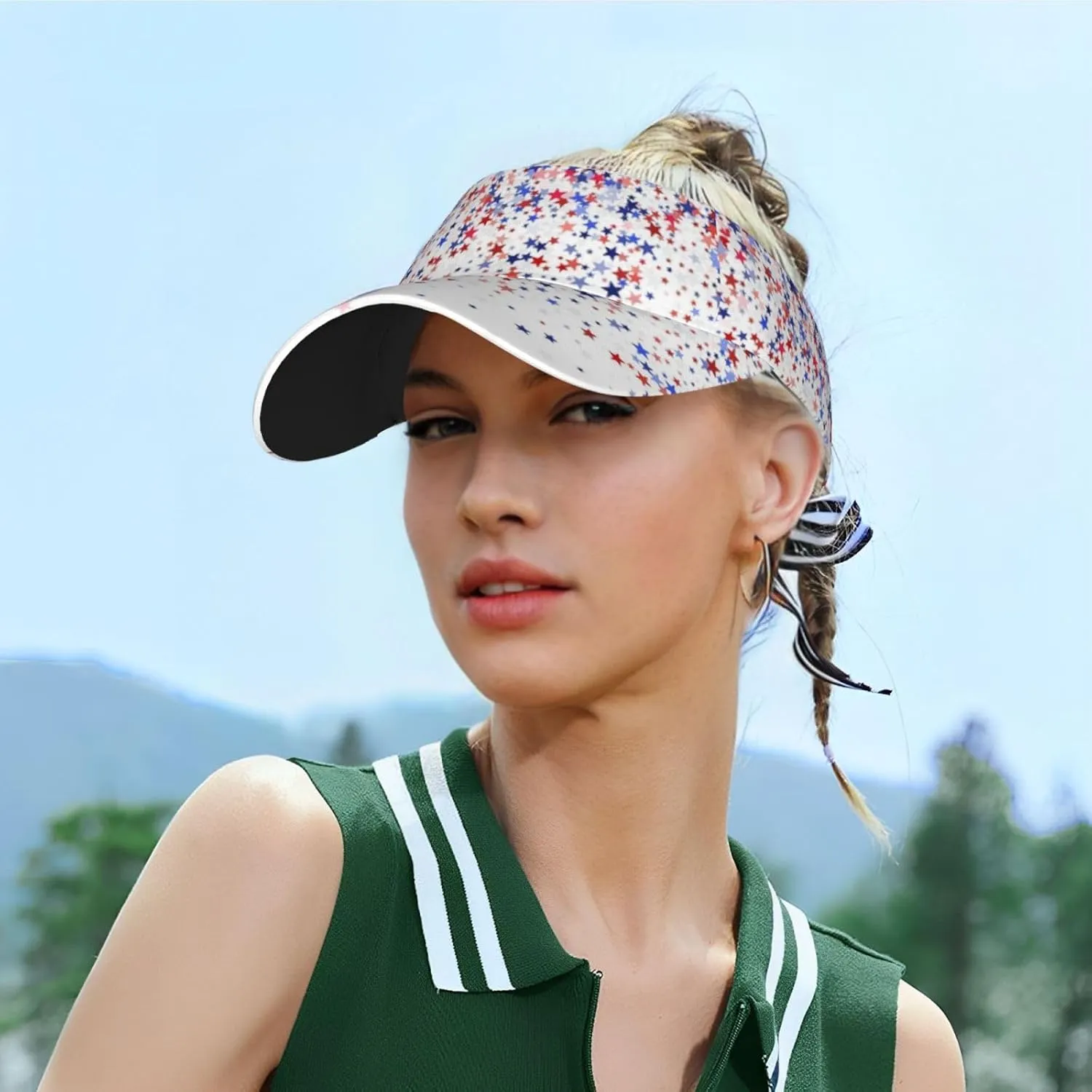 American Flag Independence Day Visor Hat, Fashion Sports Sun Visor Hat, Adjustable Golf Hat for Women Men