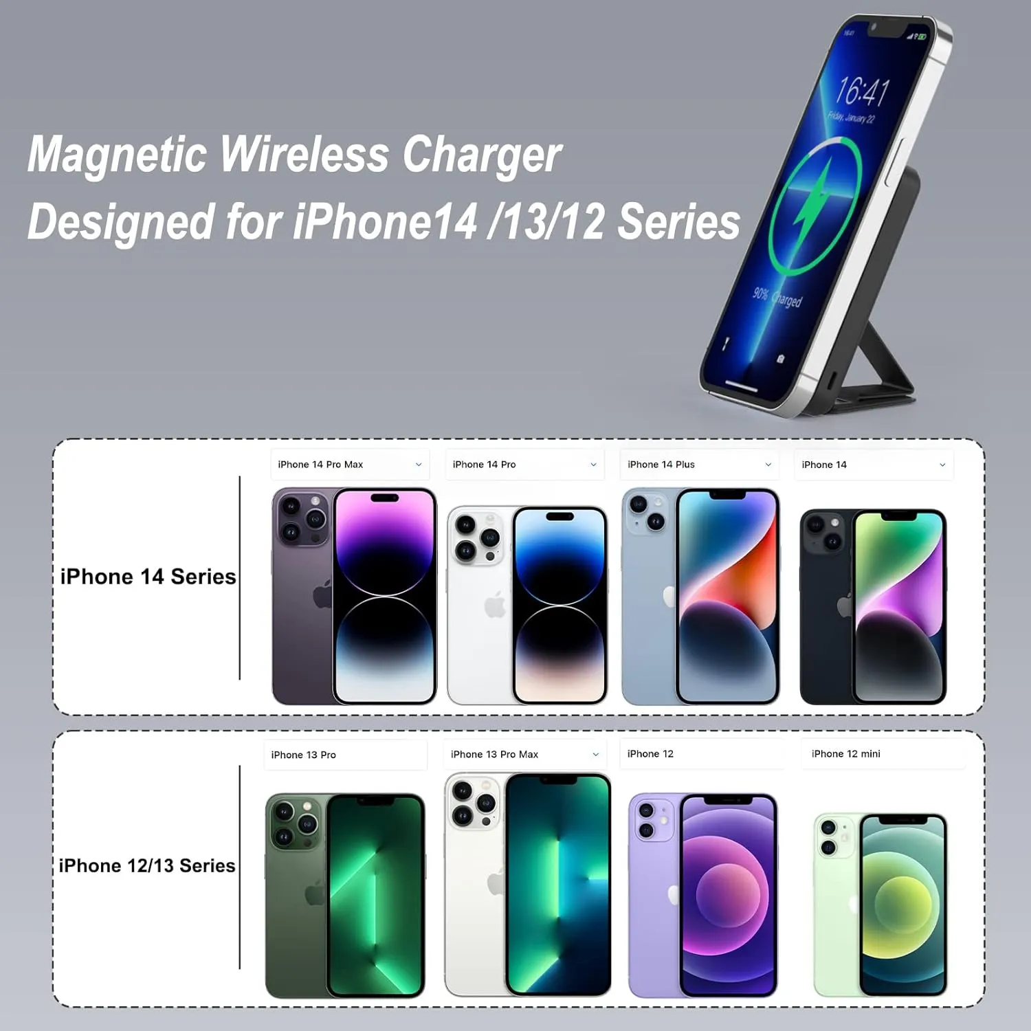 AOGUERBE Magnetic Power Bank, 10000mAh Foldable Wireless Portable Charger with USB-C Cable LED Display, for Mag-Safe Battery Pack 22.5W PD Fast Charging for iPhone 16/15/14/13/12 Pro/Pro Max/Plus/Mini