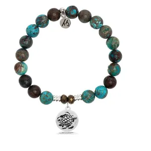 Autumn Jasper Stone Bracelet with Turtle Sterling Silver Charm