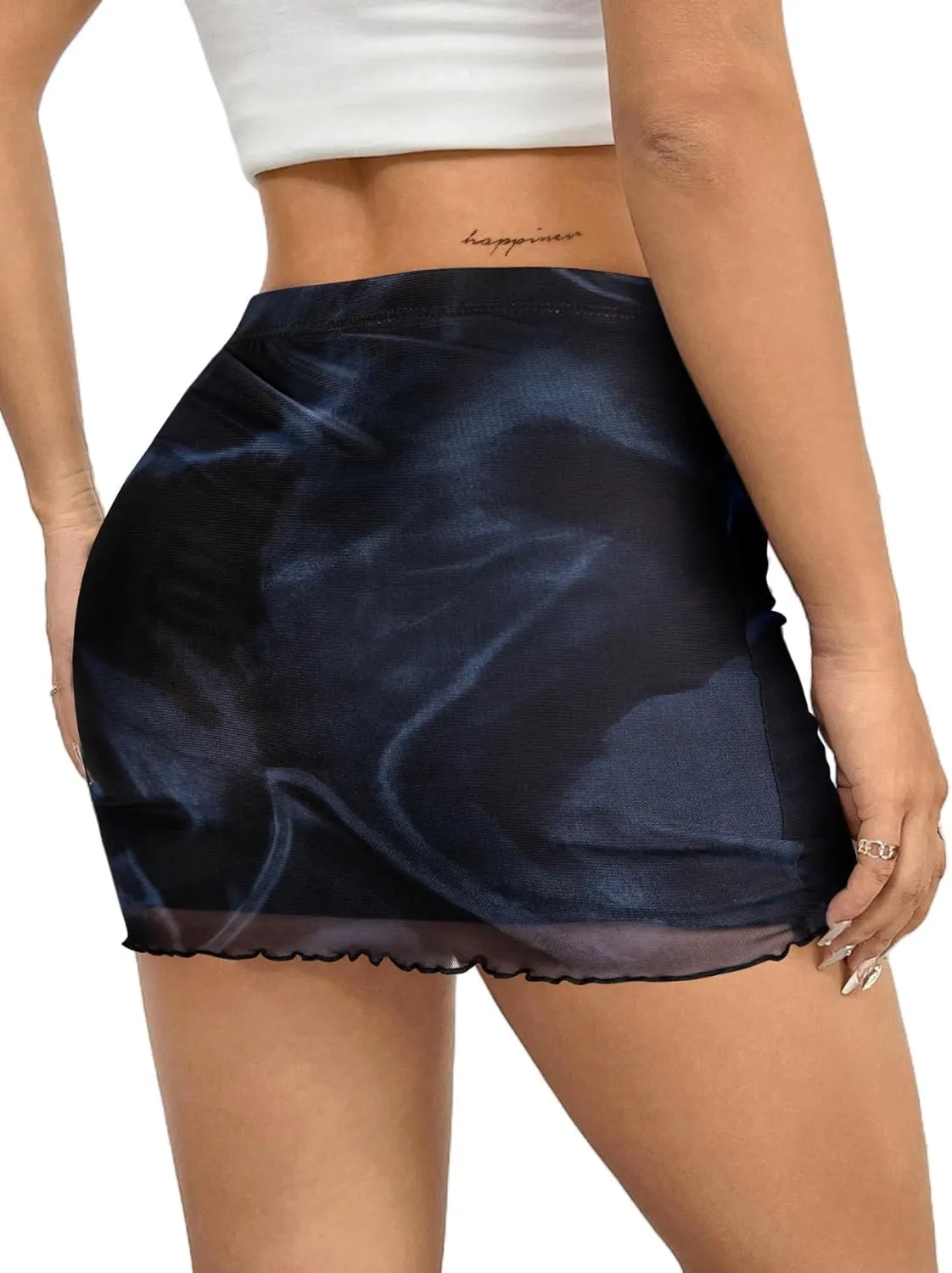 Avanova Women Mesh Bodycon Mini Skirt High Waist Ruched Summer Short Skirt
