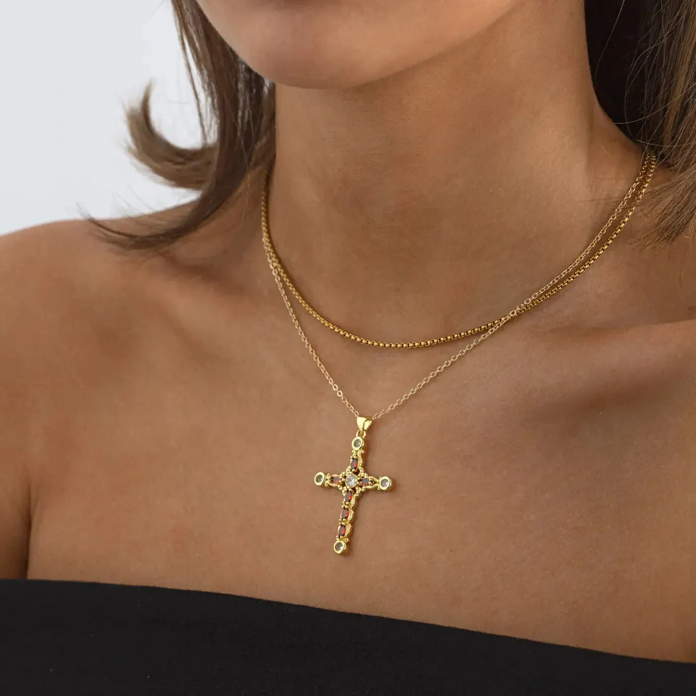 Azura - Crystal Cross Necklace Silver