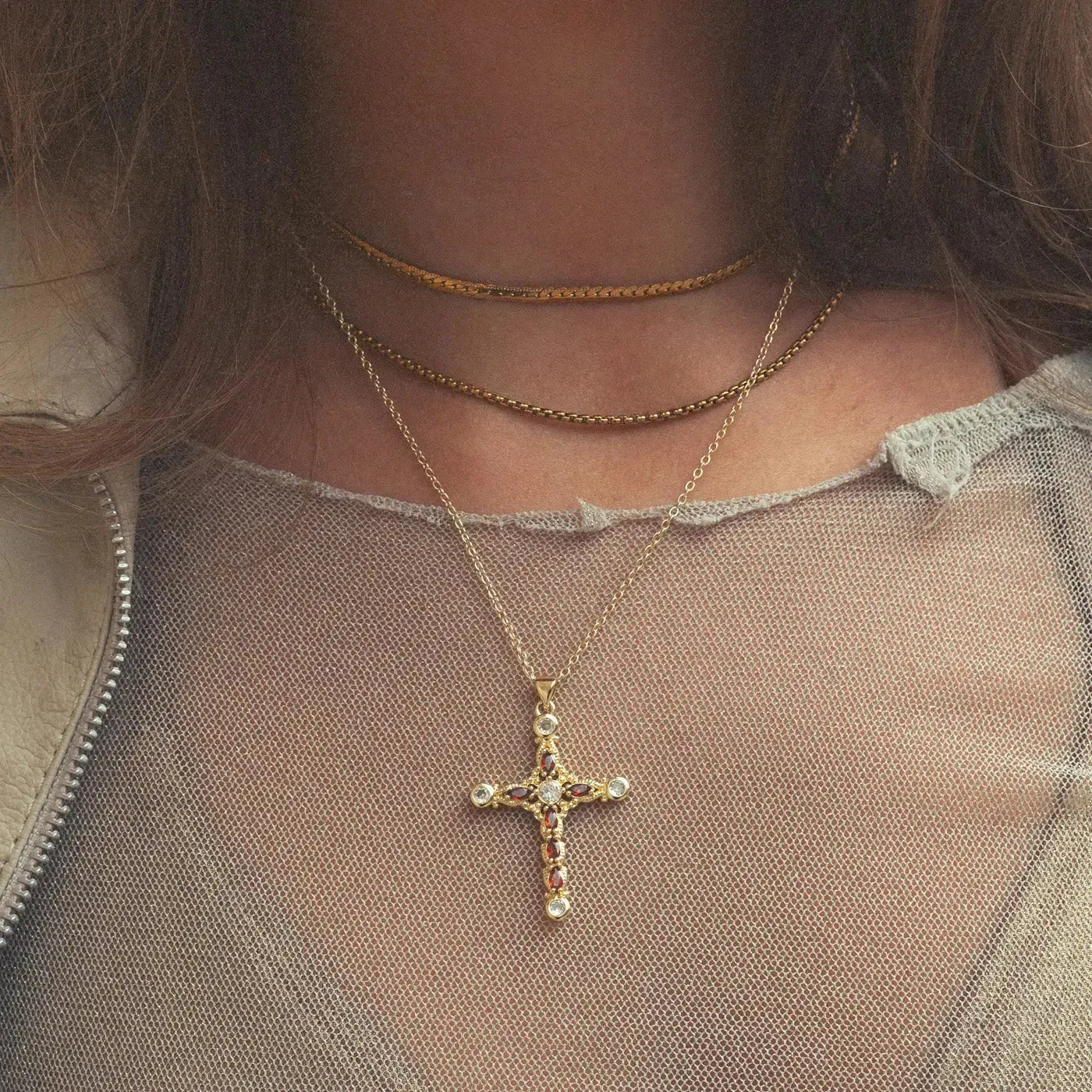 Azura - Crystal Cross Necklace Silver