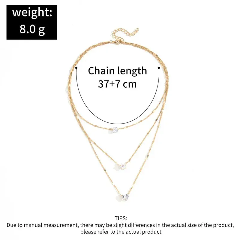 Beautiful Rhinestone Love Heart Star Drop Pendant Necklaces for Women Girls Silver Gold Color Multilayer Thin Chain Choker 3pcs Set Neck Jewelry