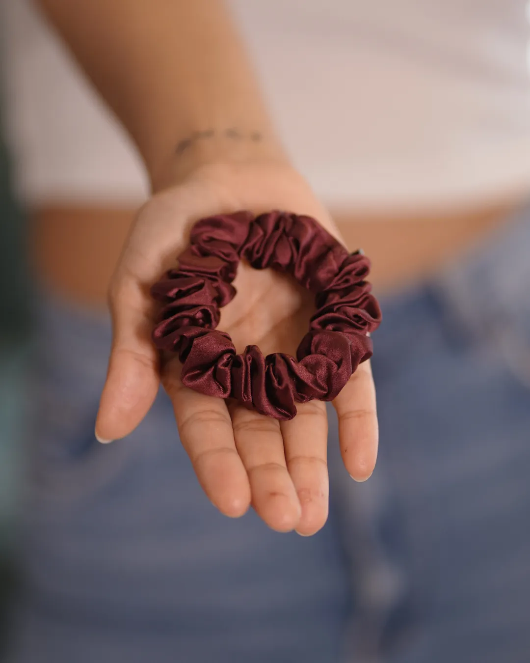 Berry Burgundy Pure Silk Scrunchies (Set of three)
