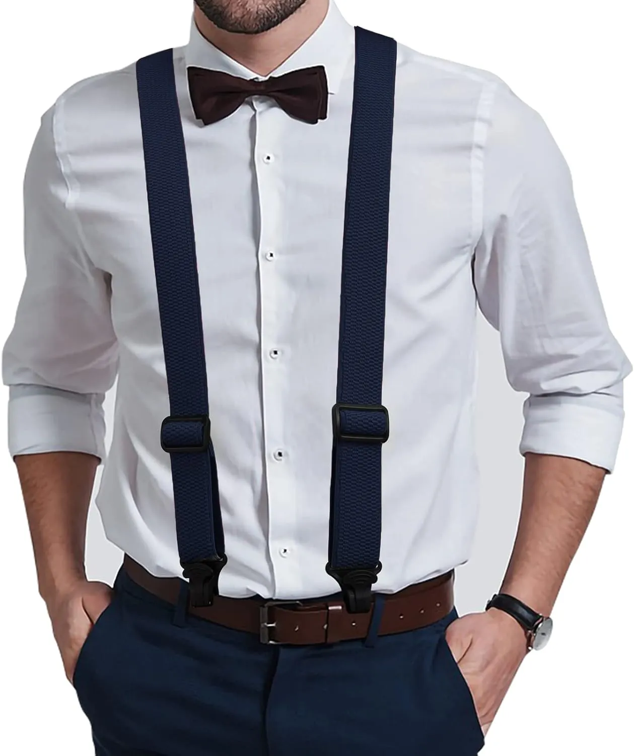 Buyless Fashion Heavy Duty Suspenders for Men - 48" Adjustable Straps 1 1/2" - X Back with Black Plastic Clips