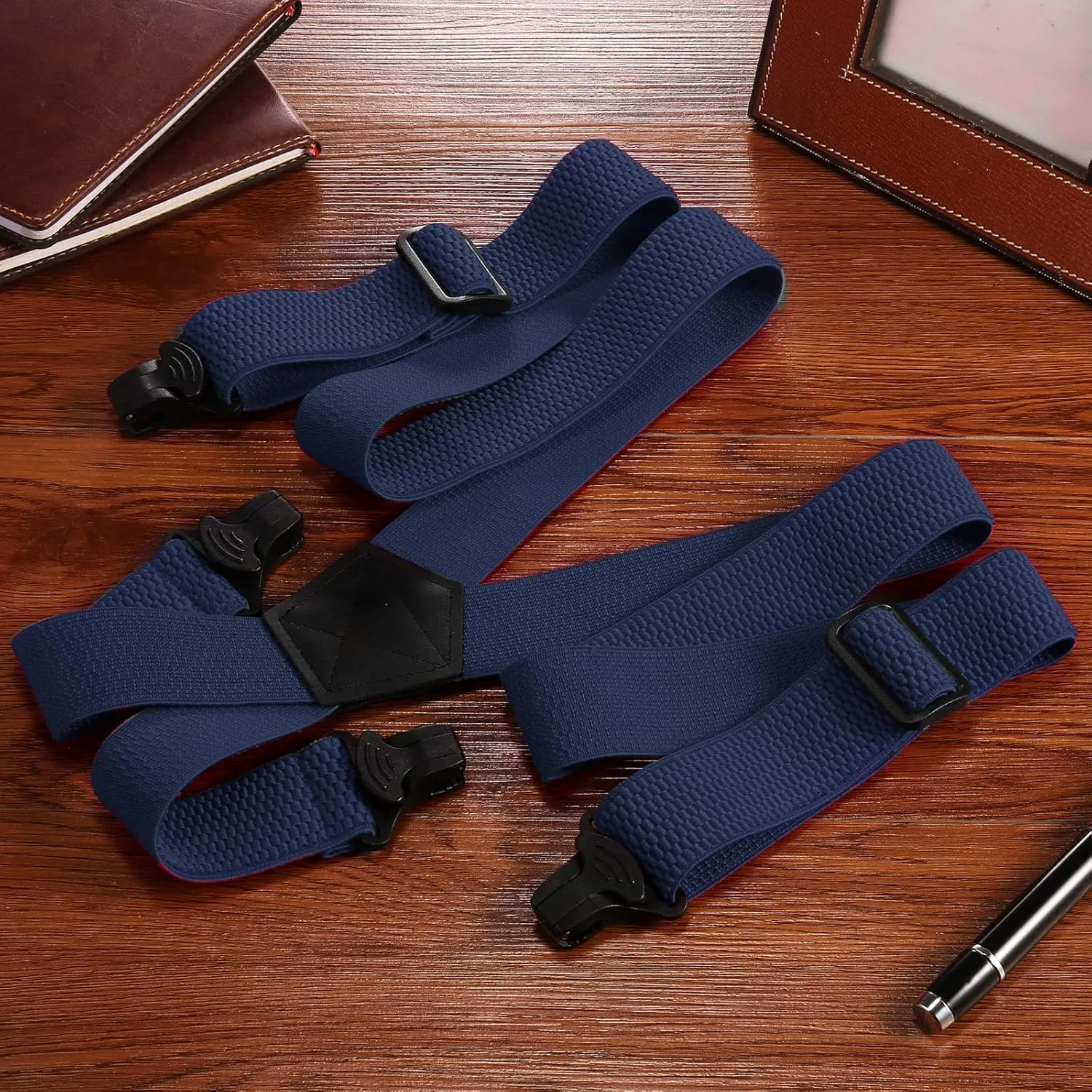 Buyless Fashion Heavy Duty Suspenders for Men - 48" Adjustable Straps 1 1/2" - X Back with Black Plastic Clips