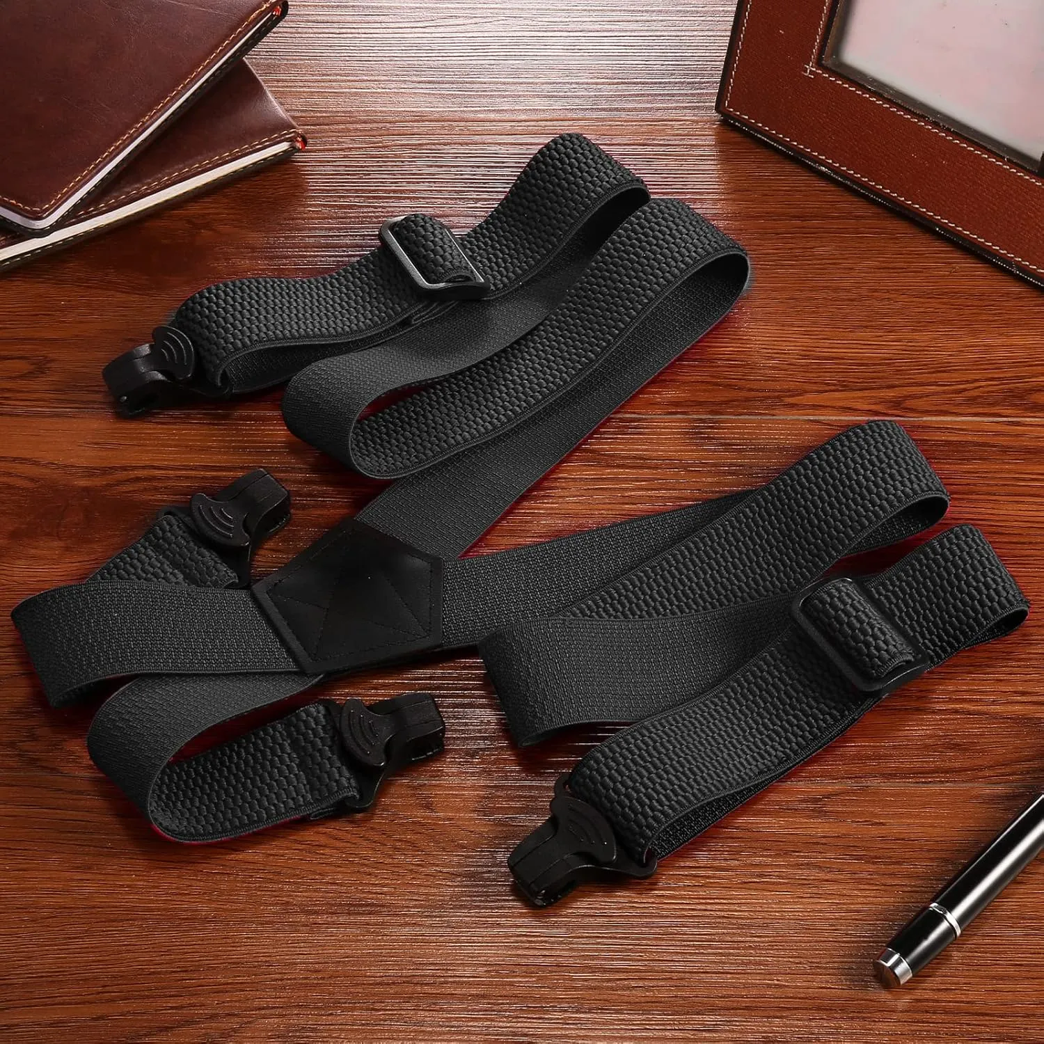 Buyless Fashion Heavy Duty Suspenders for Men - 48" Adjustable Straps 1 1/2" - X Back with Black Plastic Clips