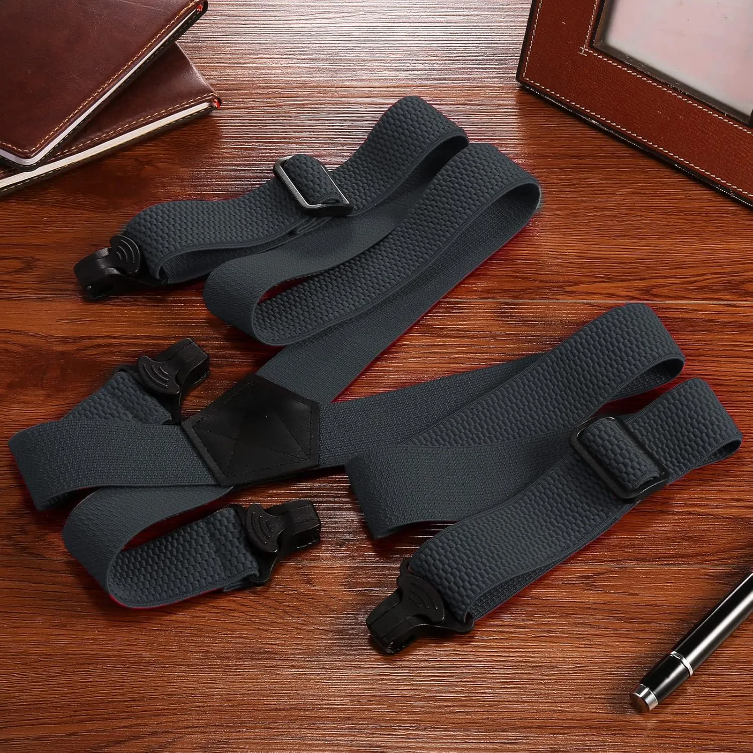 Buyless Fashion Heavy Duty Suspenders for Men - 48" Adjustable Straps 1 1/2" - X Back with Black Plastic Clips