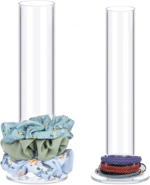 ByKen 2PcS Acrylic Scrunchie Holder Organizer,Hair Ties Holder for Bathroom,Clear Hair Accessories Bowknot Organizer,Room Decor for Girls