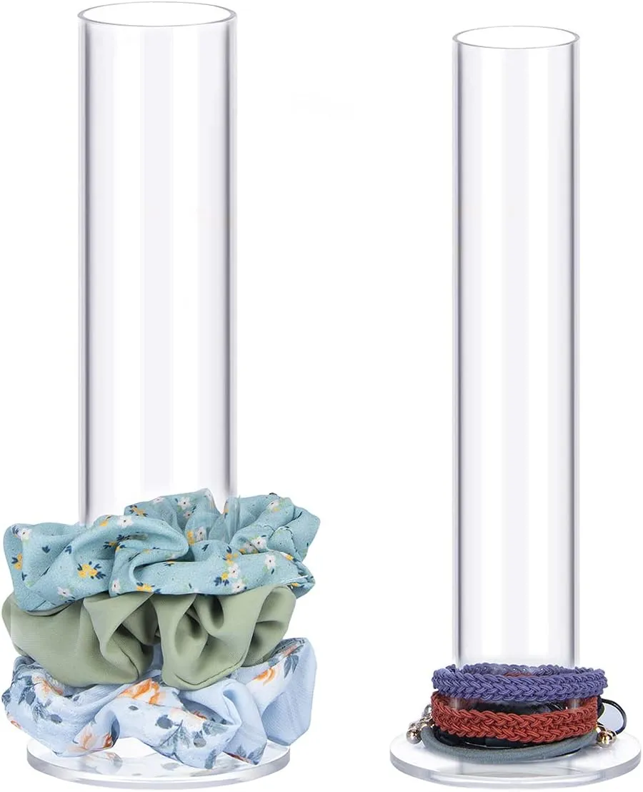 ByKen 2PcS Acrylic Scrunchie Holder Organizer,Hair Ties Holder for Bathroom,Clear Hair Accessories Bowknot Organizer,Room Decor for Girls