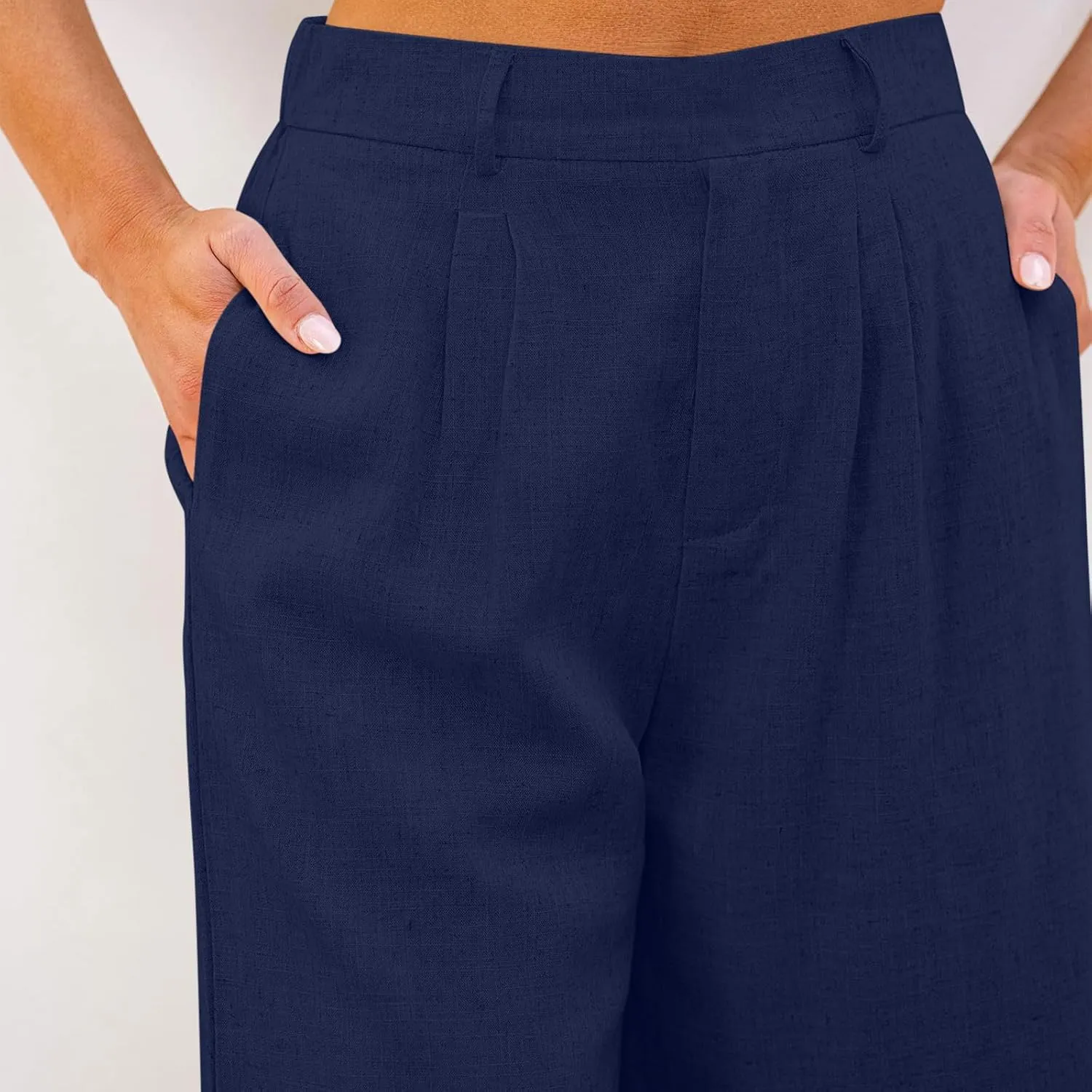 Cotton Linen Womens Bermuda Shorts Dressy Wide Leg Summer Shorts Pleated High Waisted Baggy Knee Length Short Pants