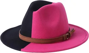 Cowboy Hat,Color Matching Fedora Hats for Women Men Thick Fabric Cowboy with Large Brim Western Felt Casual Hats