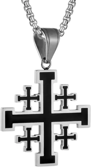 Crusader Jerusalem Cross Pendant Necklace: Stainless Steel Cross Biker Necklace Chain for Men Women