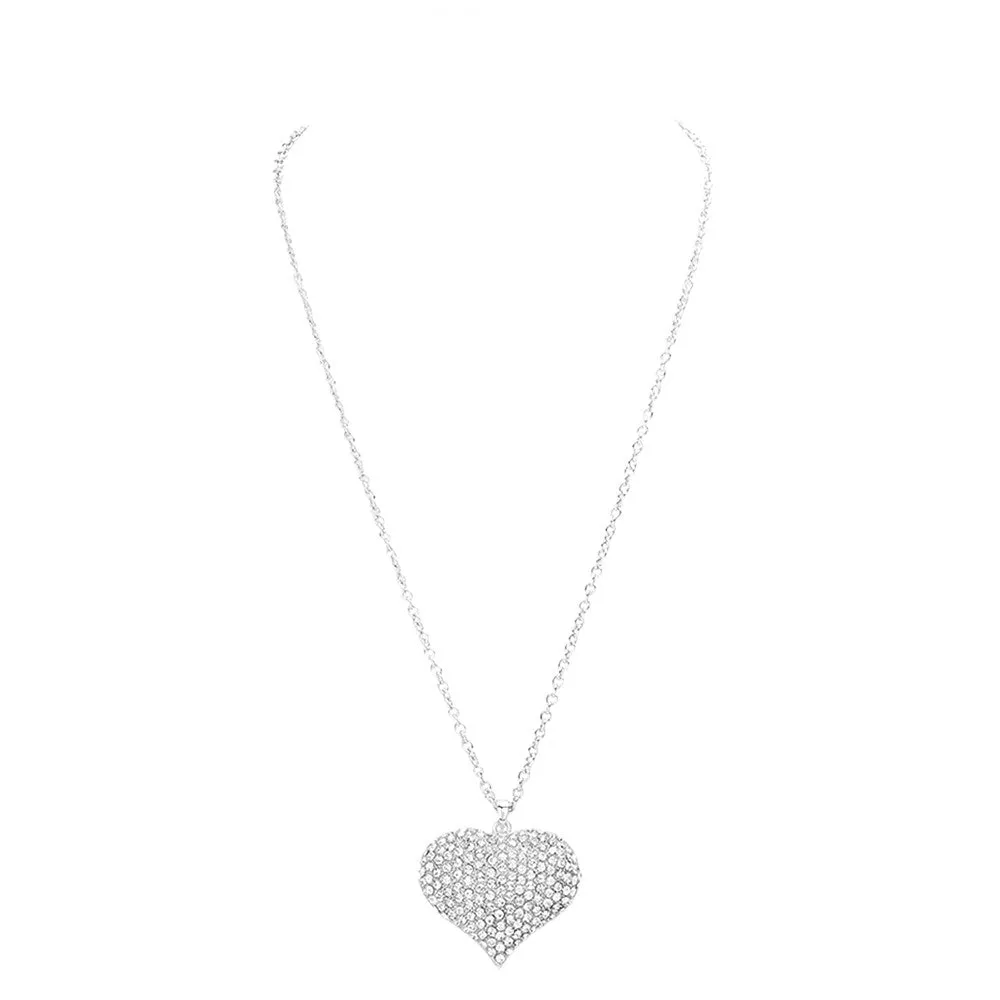 Crystal Pave Heart Pendant Long Necklace by Madeline Love