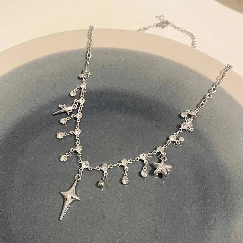 Crystal Zircon Cross Tassel Pendant Necklace