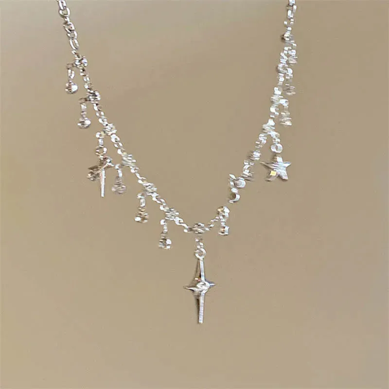 Crystal Zircon Cross Tassel Pendant Necklace