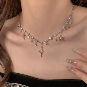 Crystal Zircon Cross Tassel Pendant Necklace
