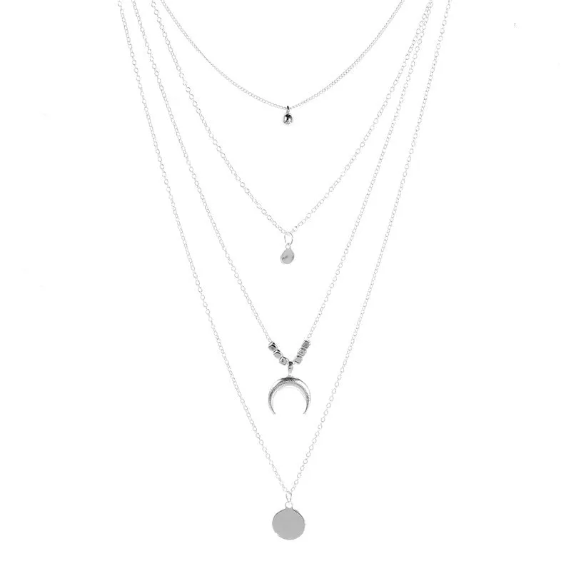 Crystal Zircon Heart Star Charm Layered Pendant Necklace Set for Women Charms Fashion Square Rhinestone Female Vintage Jewelry