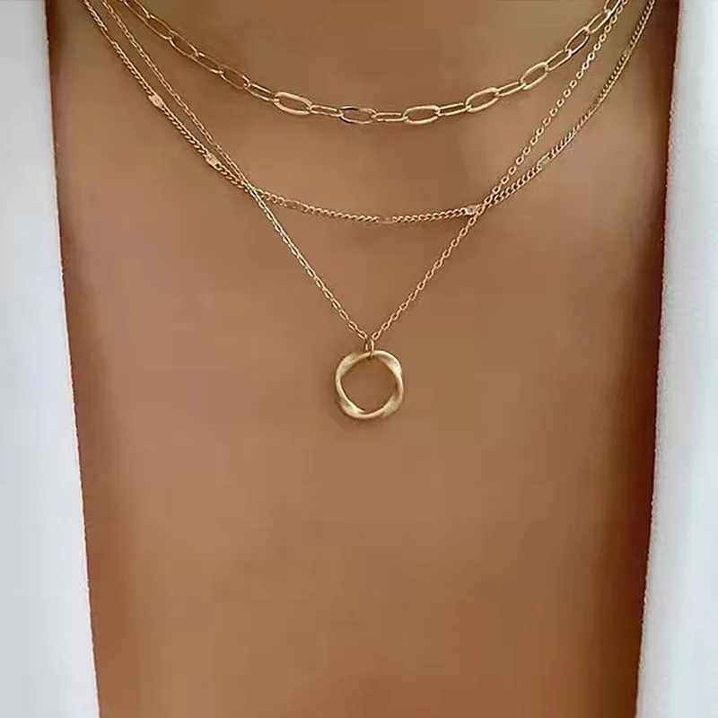 Crystal Zircon Heart Star Charm Layered Pendant Necklace Set for Women Charms Fashion Square Rhinestone Female Vintage Jewelry