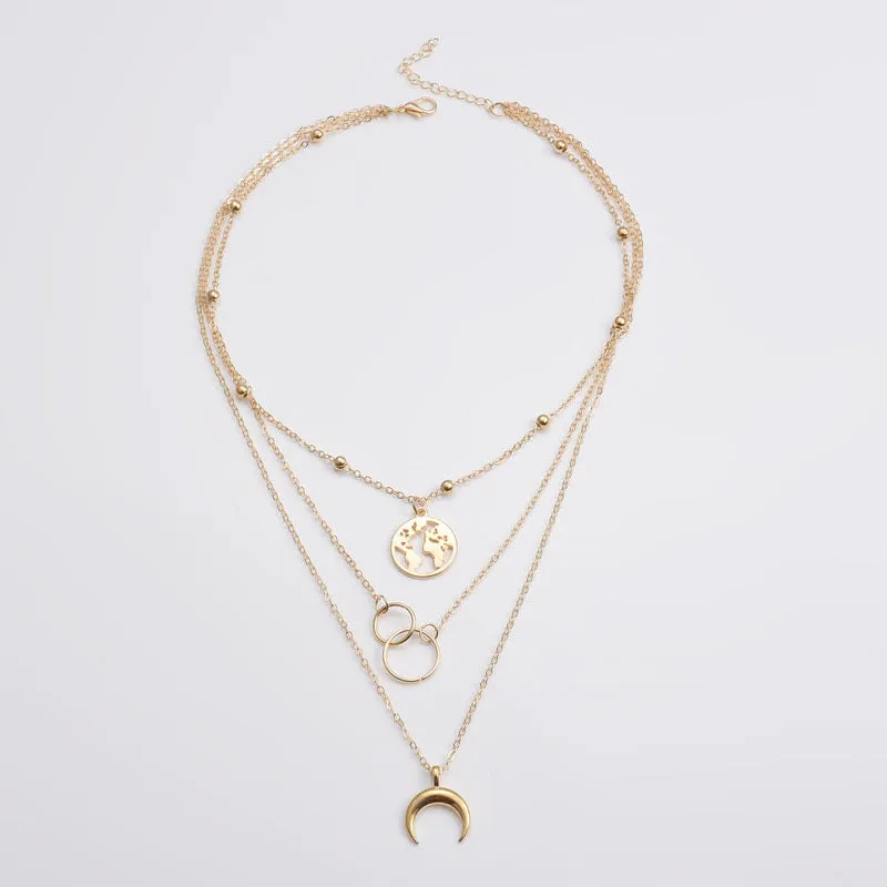 Crystal Zircon Heart Star Charm Layered Pendant Necklace Set for Women Charms Fashion Square Rhinestone Female Vintage Jewelry