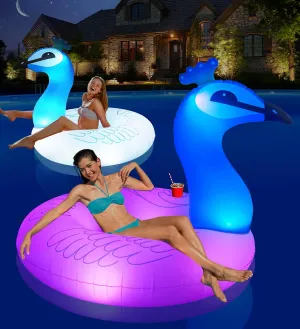 DeeprBetter Inflatable Peacock Pool Float with Colorful Lights, Solar Powered Inflatable Peacock Ring Pool Float for Adult, 42" Color Changing Pool Swim Tubes for Floating Lake Floaties Pool Raft