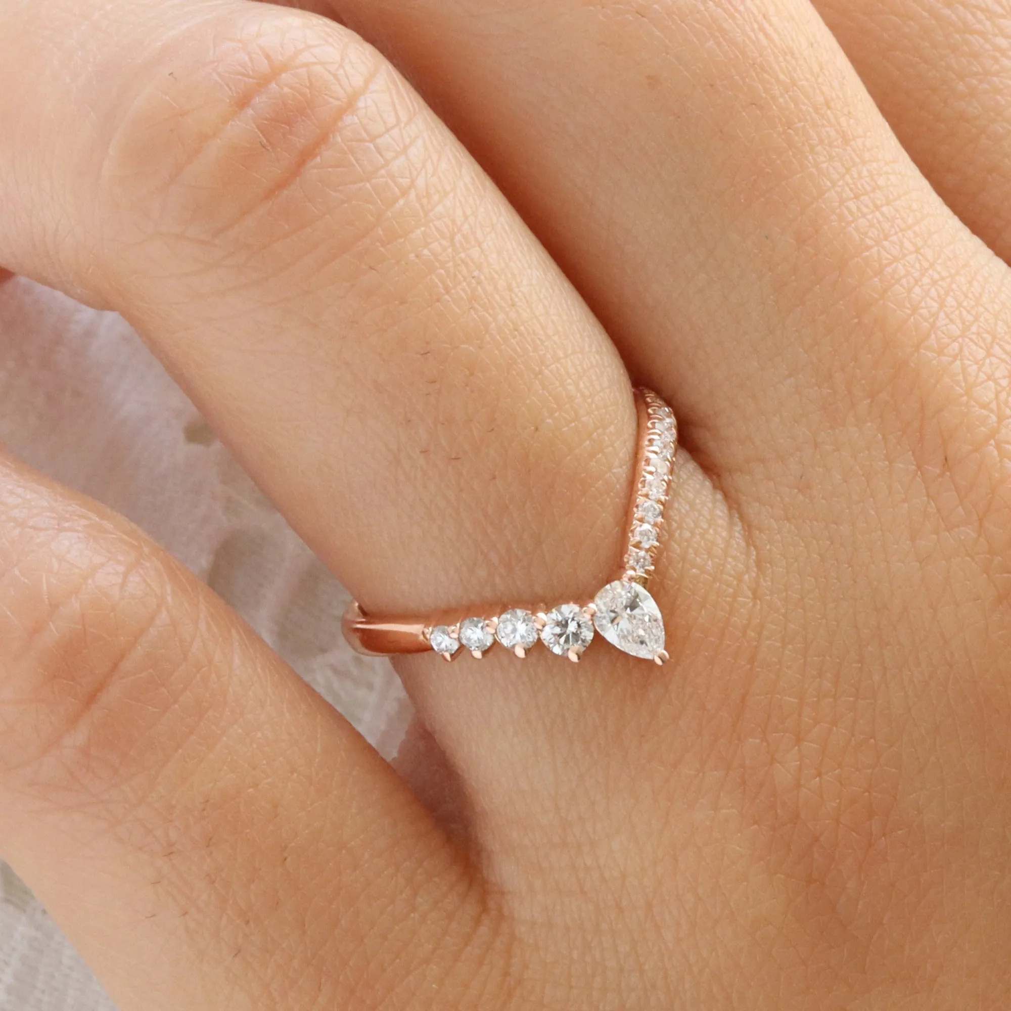 Deluxe Wishbone Diamond Ring in Deep V Shaped Wedding Band