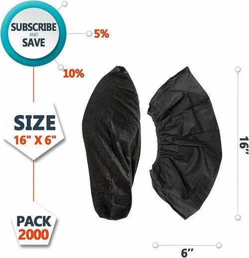 Disposable Shoe Covers 16 inches x 6 inches. Pack of 100 Black Boots