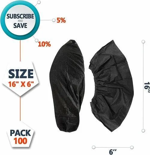 Disposable Shoe Covers 16 inches x 6 inches. Pack of 100 Black Boots