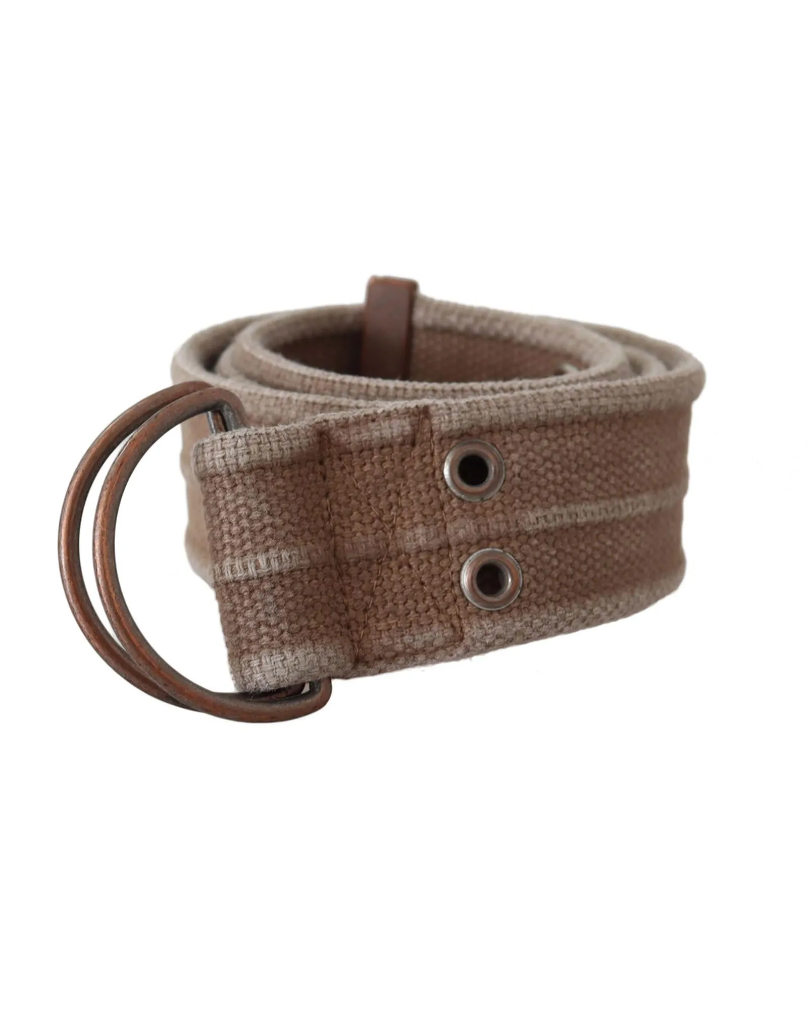 DOLCE &amp; GABBANA Brown Leather Canvas Belt with Round Buckle 100 cm Women