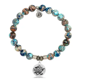 Earth Jasper Stone Bracelet with Turtle Sterling Silver Charm