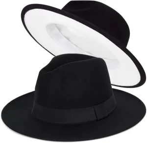 FADACHY Trendy Fedora Hats for Men & Women Wide Brim Felt Hat Dress Panama Hat Two Tone Fedora