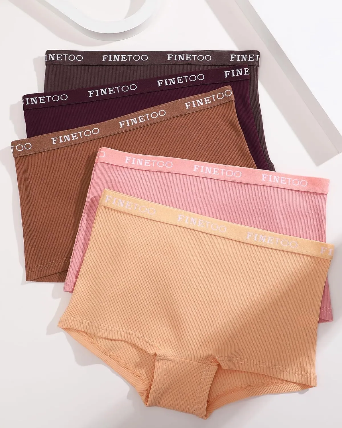 FINETOO Boyshort Underwear for Women Cotton Boxer Briefs Full Coverage Ladies BoyShorts Panties 5 Pack
