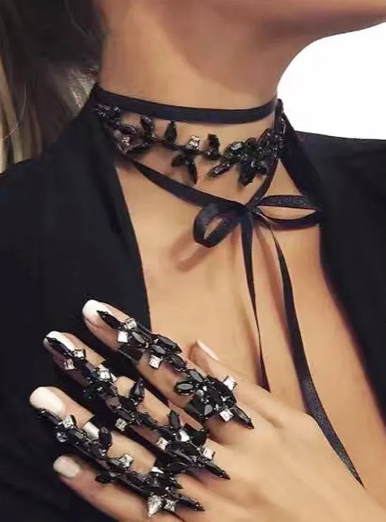 Flower Crystal Charms Long Leather Chain Pendant