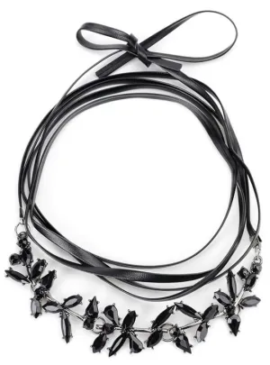 Flower Crystal Charms Long Leather Chain Pendant