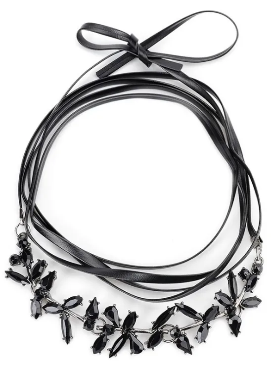 Flower Crystal Charms Long Leather Chain Pendant