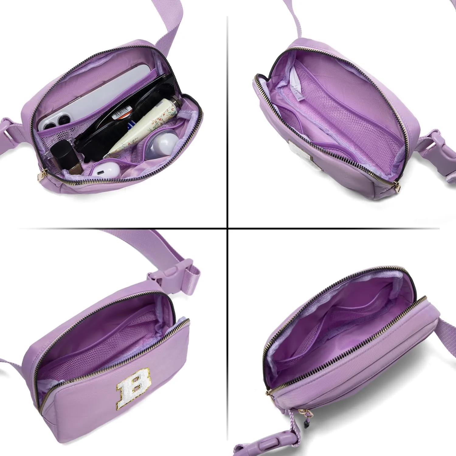 Gitus Waist Pack Belt Bag with Initial Patch, Lavender, Personalized Gifts for Teen Girls, Trendy Stuff, Crossbody Bags for Women