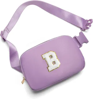 Gitus Waist Pack Belt Bag with Initial Patch, Lavender, Personalized Gifts for Teen Girls, Trendy Stuff, Crossbody Bags for Women