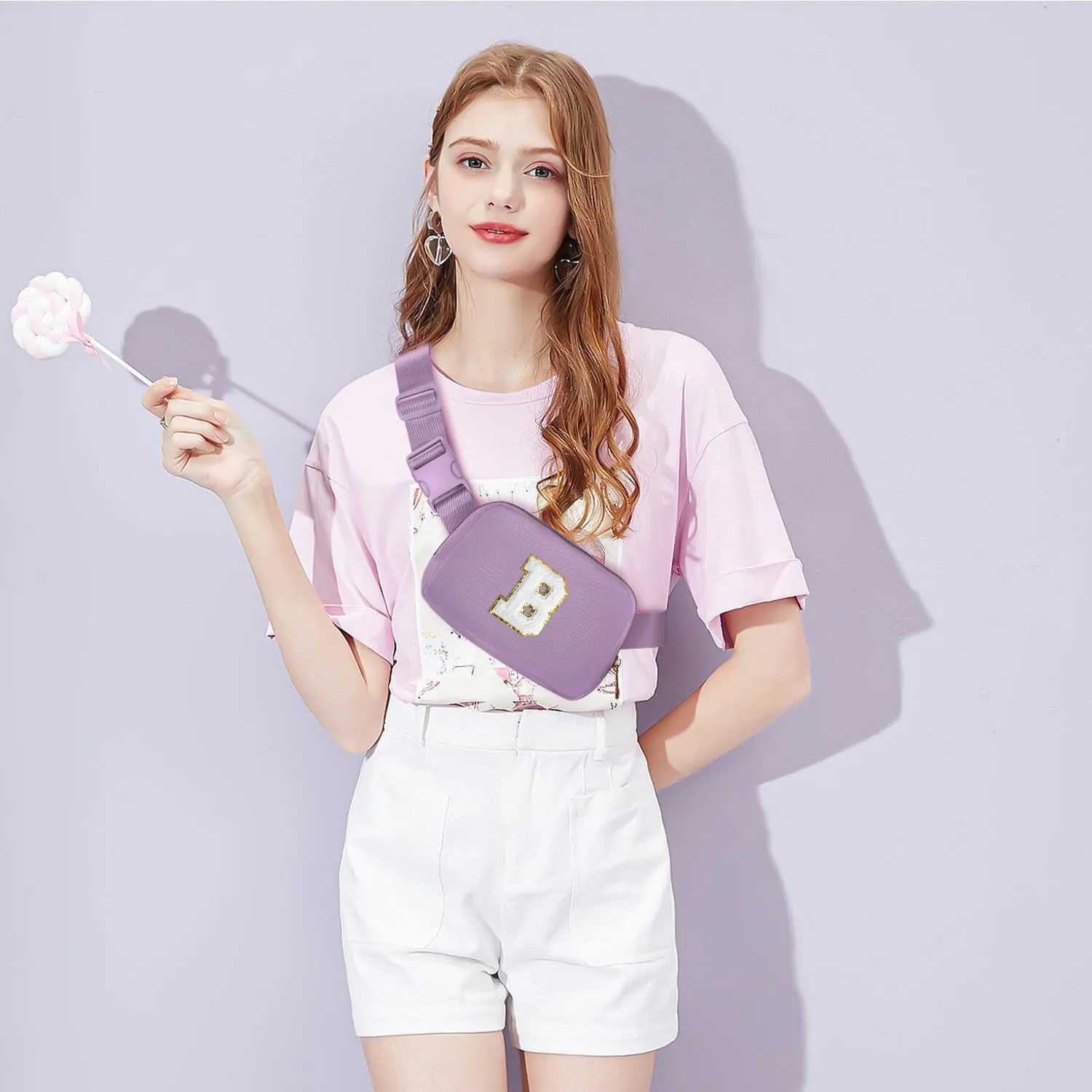 Gitus Waist Pack Belt Bag with Initial Patch, Lavender, Personalized Gifts for Teen Girls, Trendy Stuff, Crossbody Bags for Women