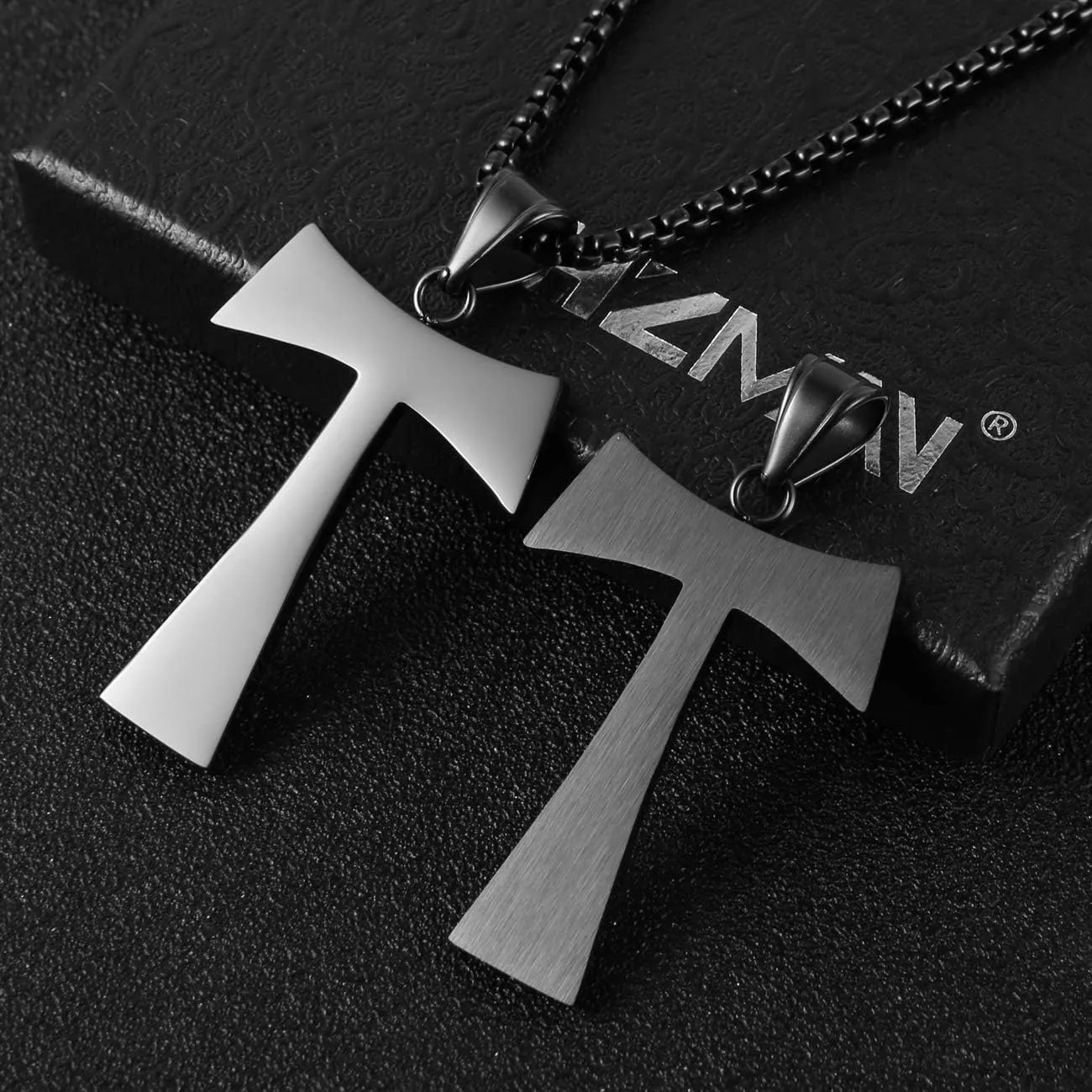 HZMAN Christian Tau Tao Cross Franciscan Stainless Steel Pendant Necklacee 22 2 Inch, 3 Colors