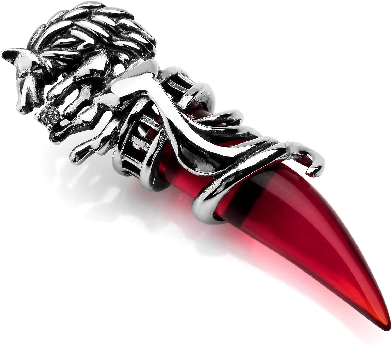 INBLUE Dragon Wolf Tooth Pendant for Men Women Stainless Steel Cool Necklaces Simulate Crystal Gemstone Boyfriend Gifts Jewelry with 23 Inches Chain