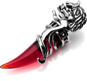 INBLUE Dragon Wolf Tooth Pendant for Men Women Stainless Steel Cool Necklaces Simulate Crystal Gemstone Boyfriend Gifts Jewelry with 23 Inches Chain