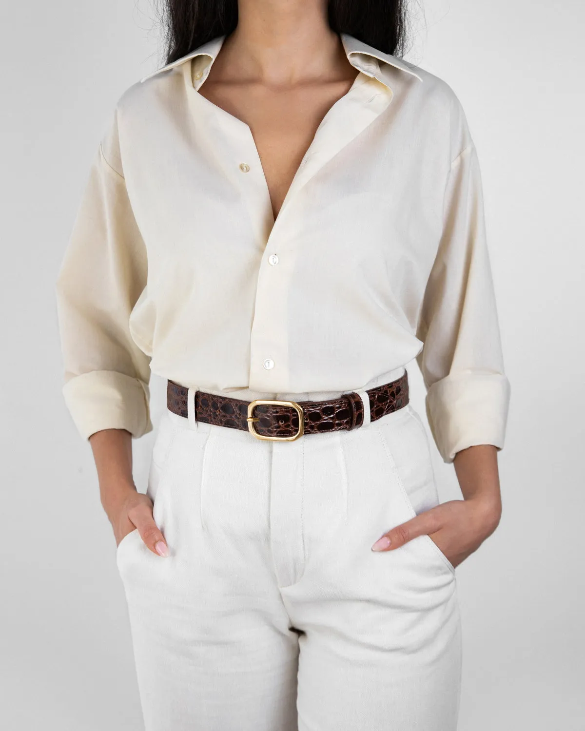 Isabella brown croc leather waist belt