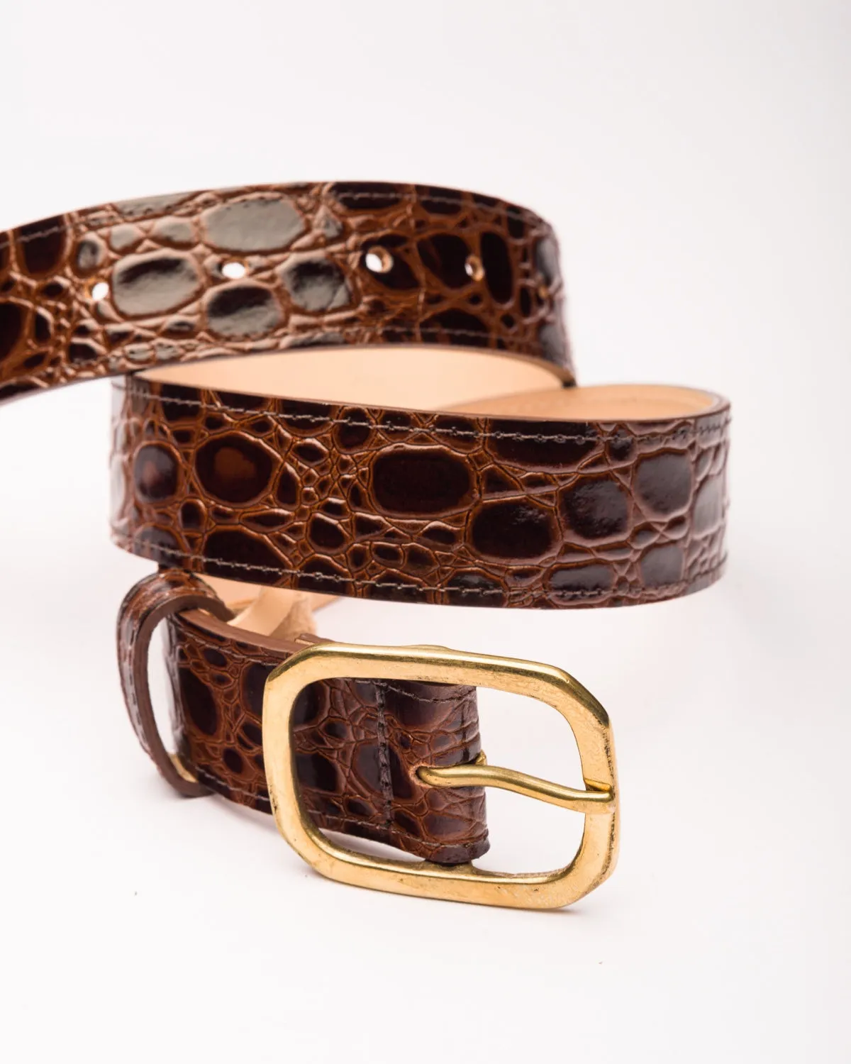 Isabella brown croc leather waist belt